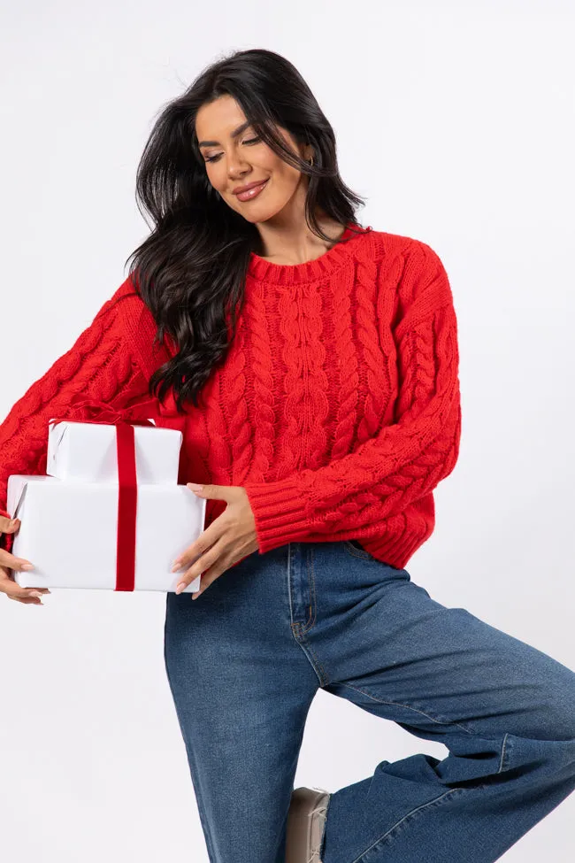 A Cozy Place Red Cable Knit Crew Neck Sweater