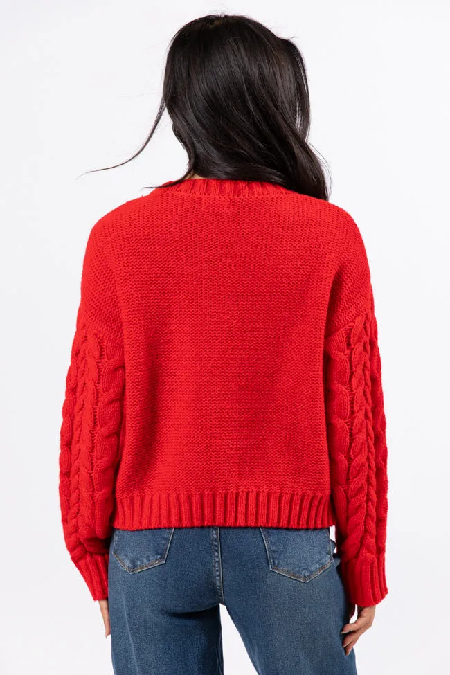 A Cozy Place Red Cable Knit Crew Neck Sweater