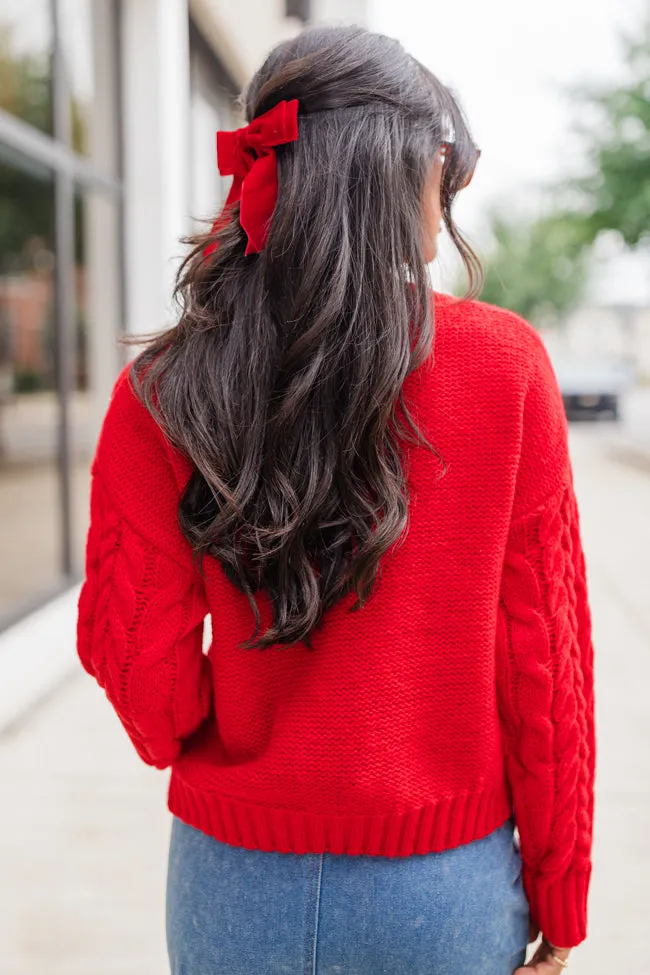 A Cozy Place Red Cable Knit Crew Neck Sweater