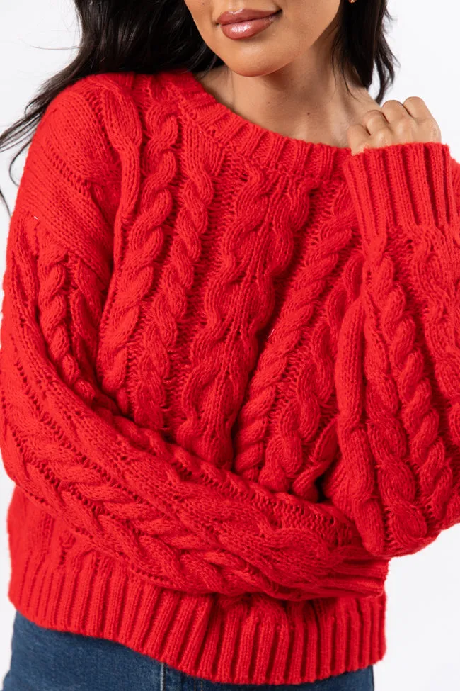 A Cozy Place Red Cable Knit Crew Neck Sweater