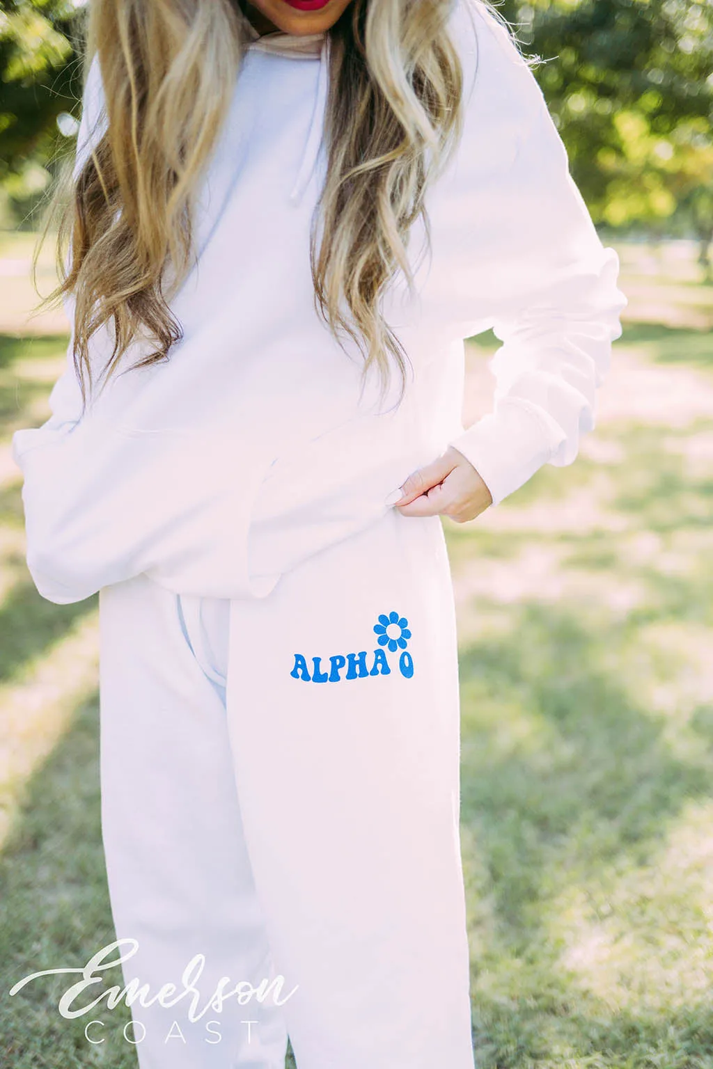 Alpha Omicron Pi PR Floral White Hoodie Jogger Set