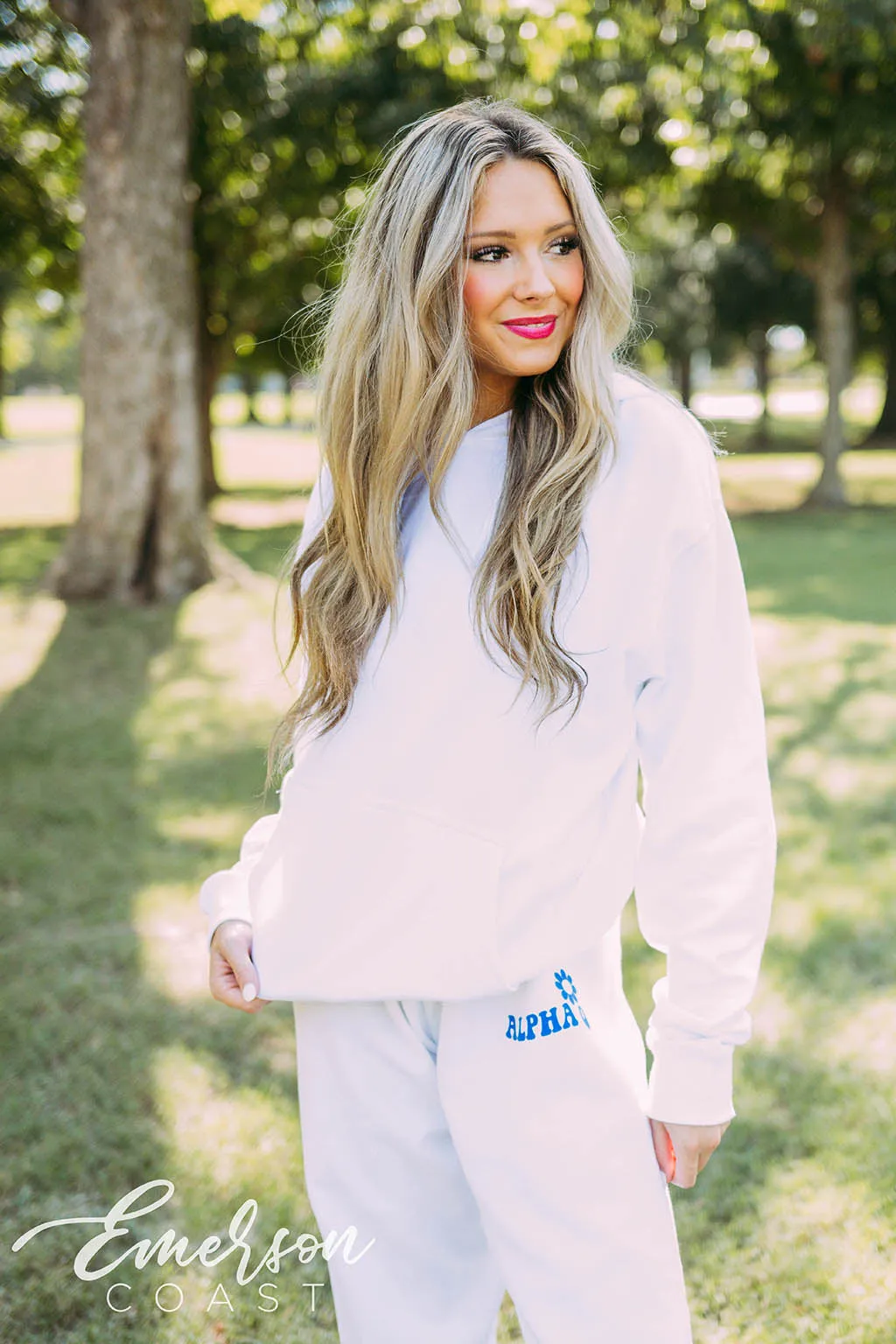 Alpha Omicron Pi PR Floral White Hoodie Jogger Set