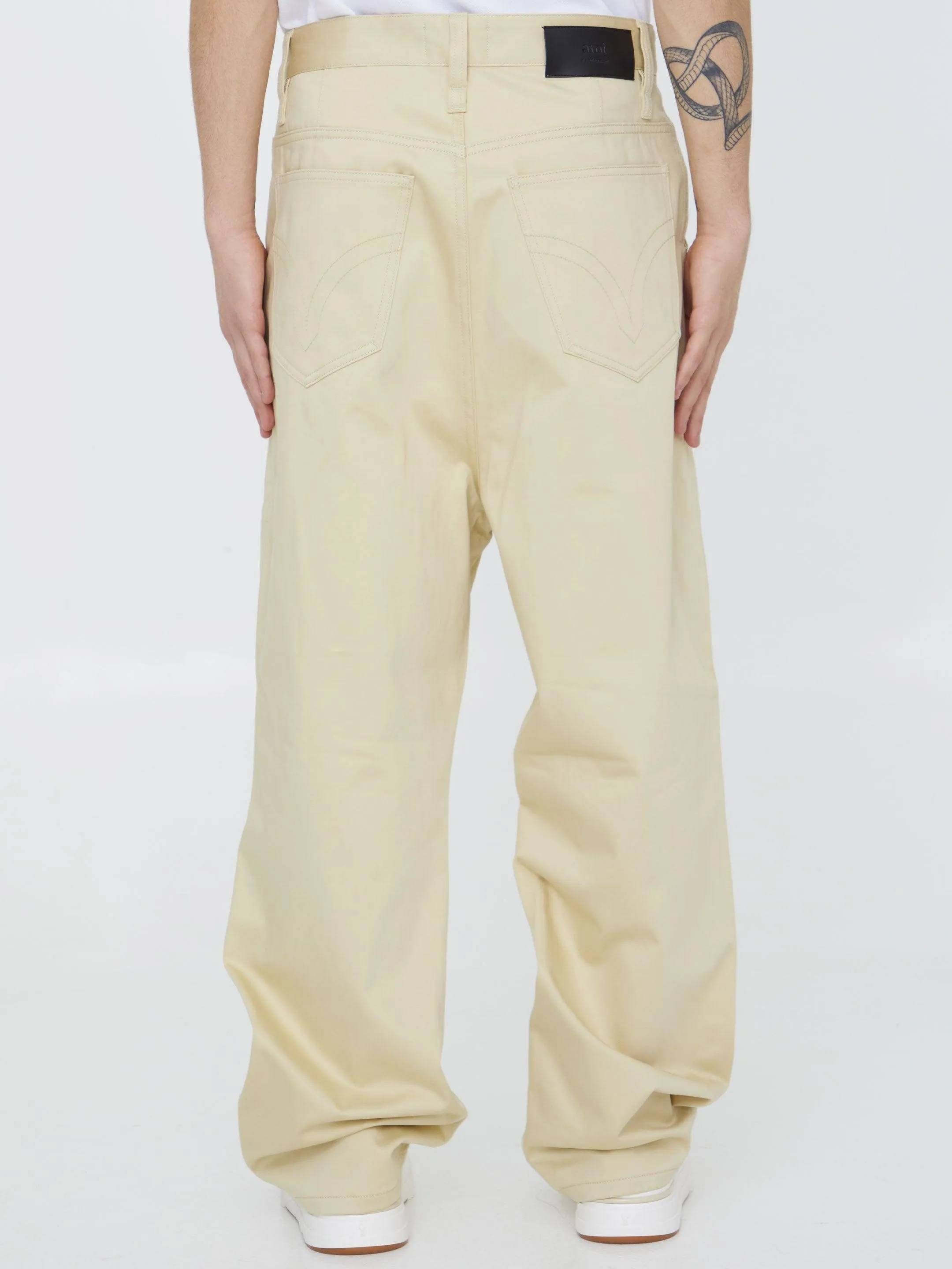 Ami Paris Beige Cotton Trousers