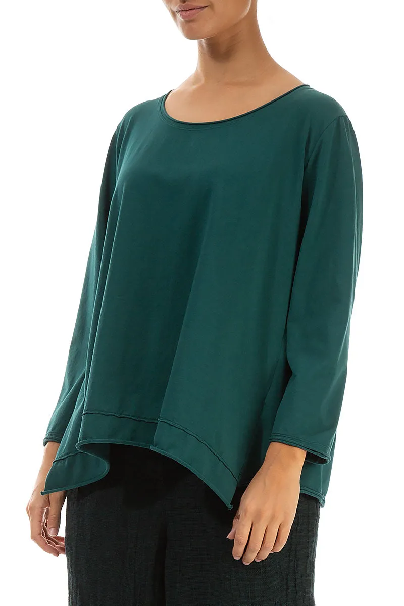 Asymmetric Hem Emerald Cotton Blouse