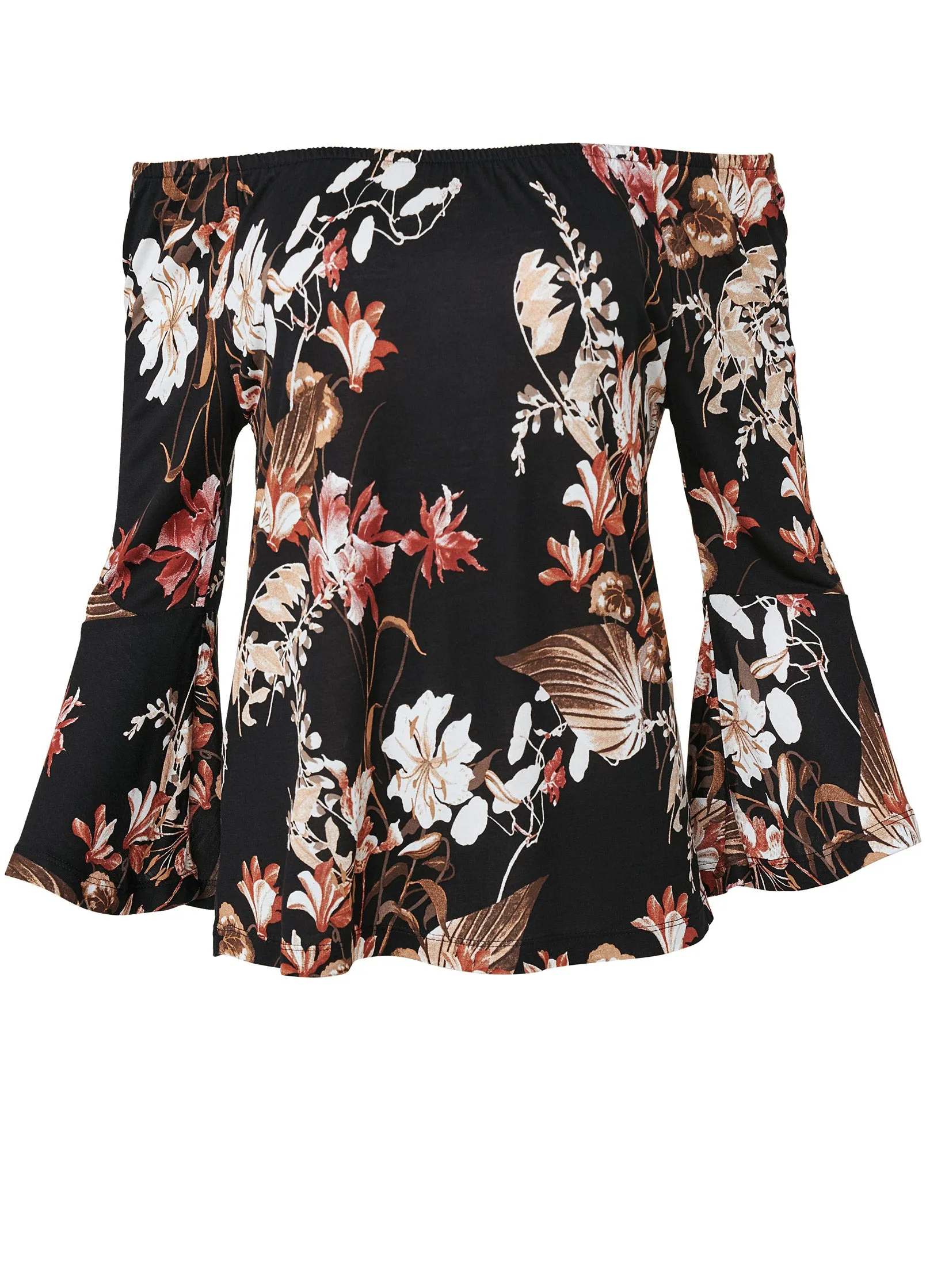 Bell Sleeve Printed Top - Black Multi