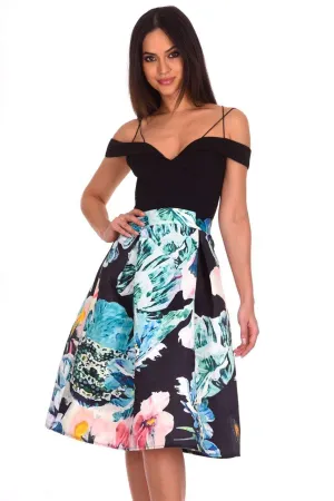 Black Floral Printed Skater Dress