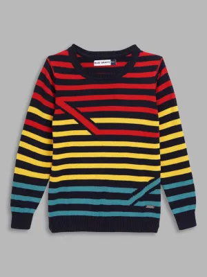 Blue Giraffe Boys Multi-Color Striped Round Neck Full Sleeves Pullover Style Sweater