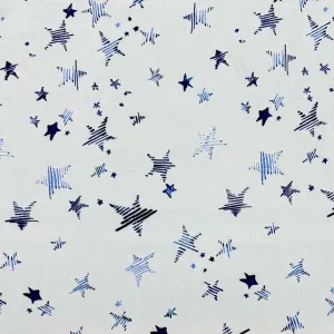 Blue Stars on White Viscose Challis Fabric