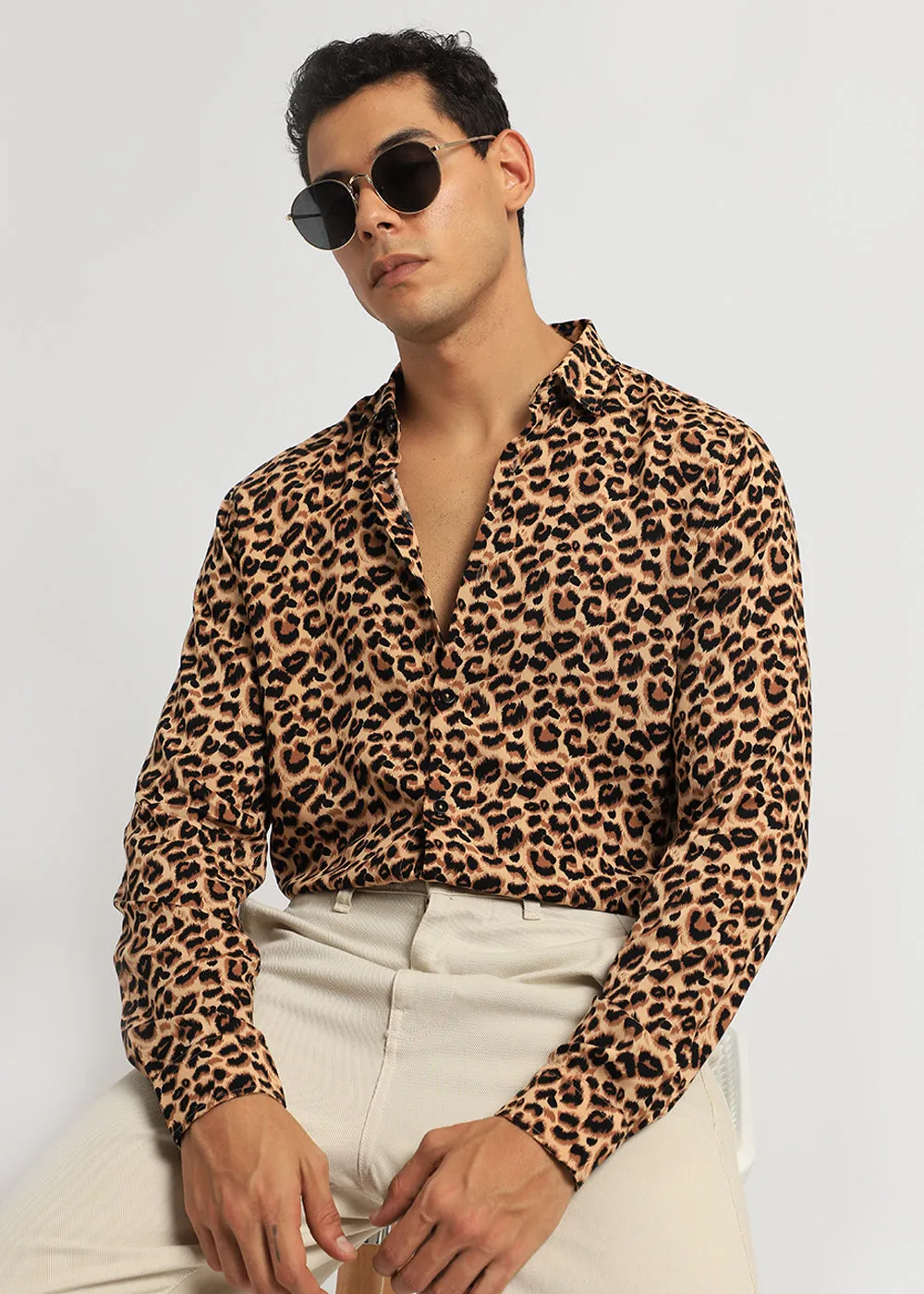 Brown Panthera Print Full sleeve shirt