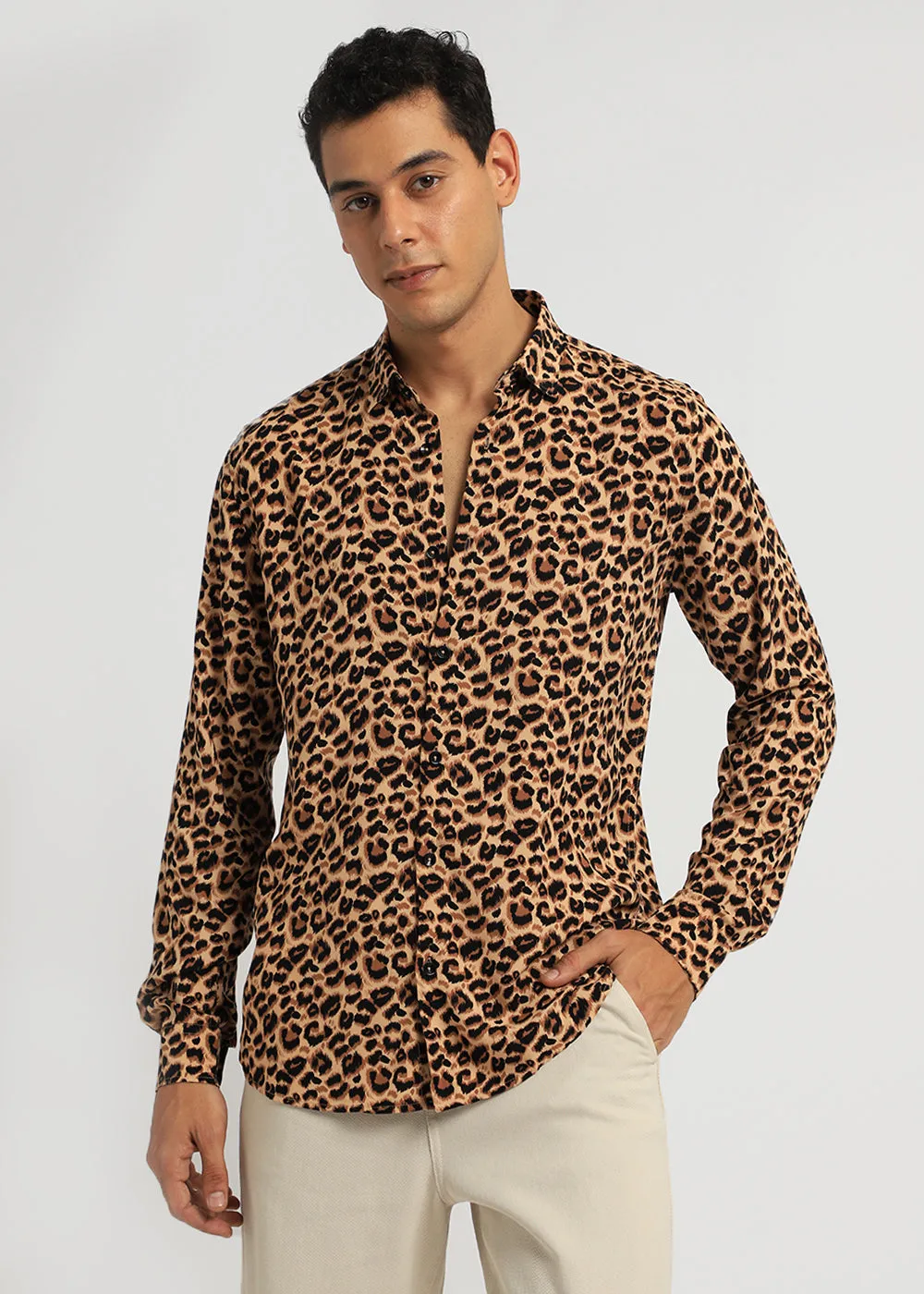 Brown Panthera Print Full sleeve shirt