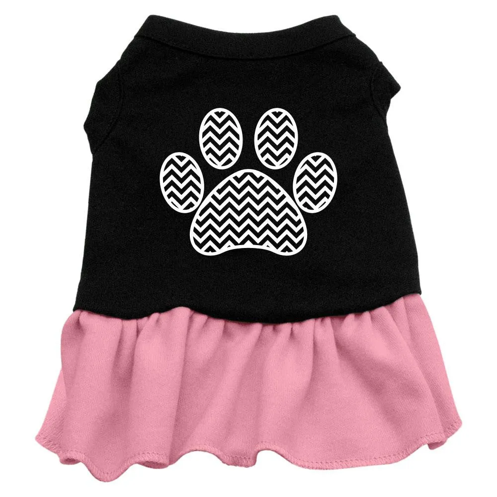 Chevron Paw Screen Print Dress Black with Pink Sm (10)