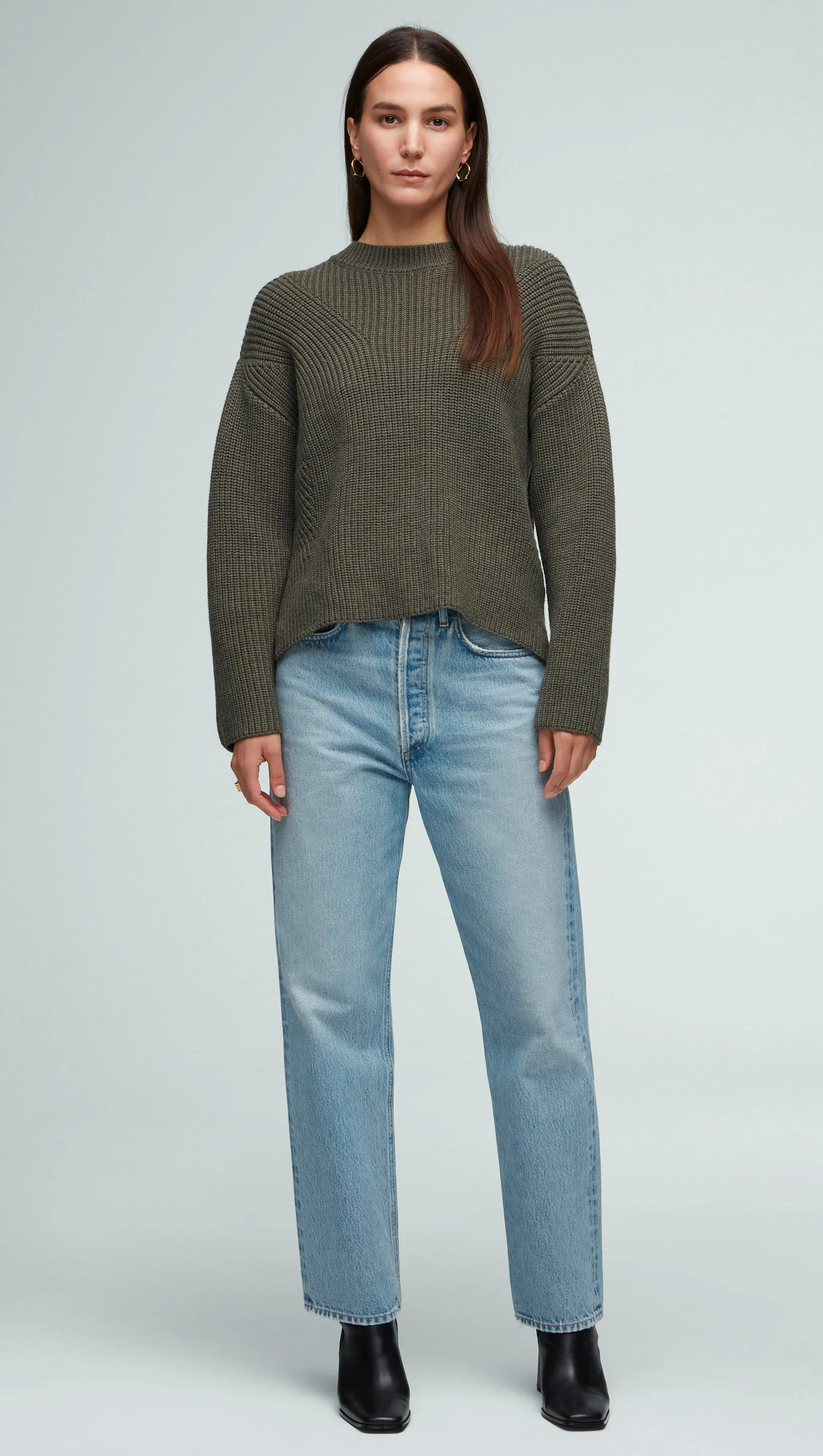 Chunky Ribbed Sweater in Merino Wool | Olive