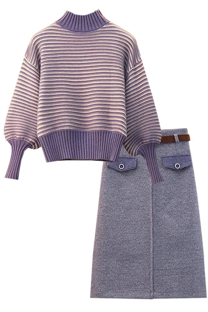 Clodine Purple Sweater and Skirt Set