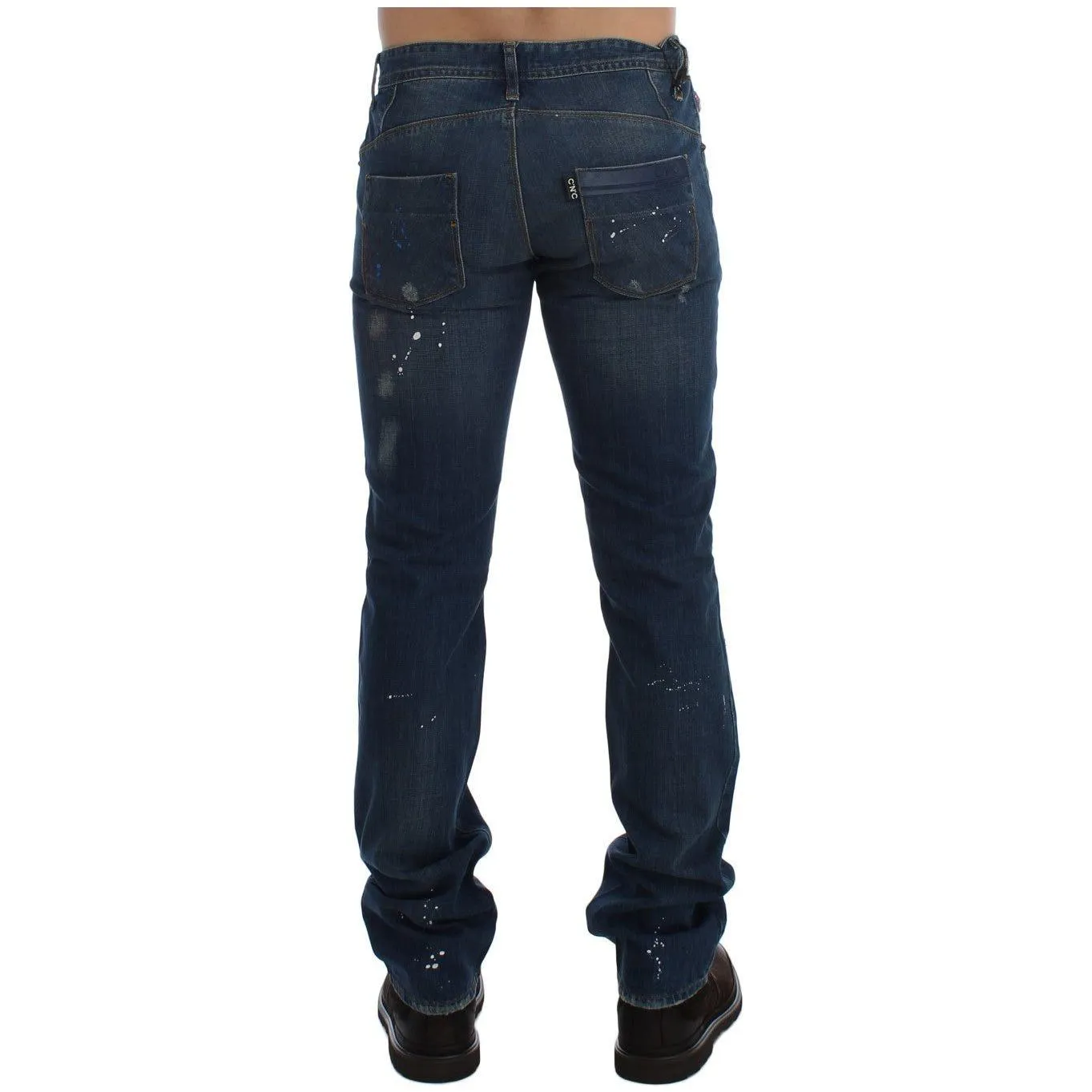 Costume National Chic Blue Wash Painted Slim Fit Jeans