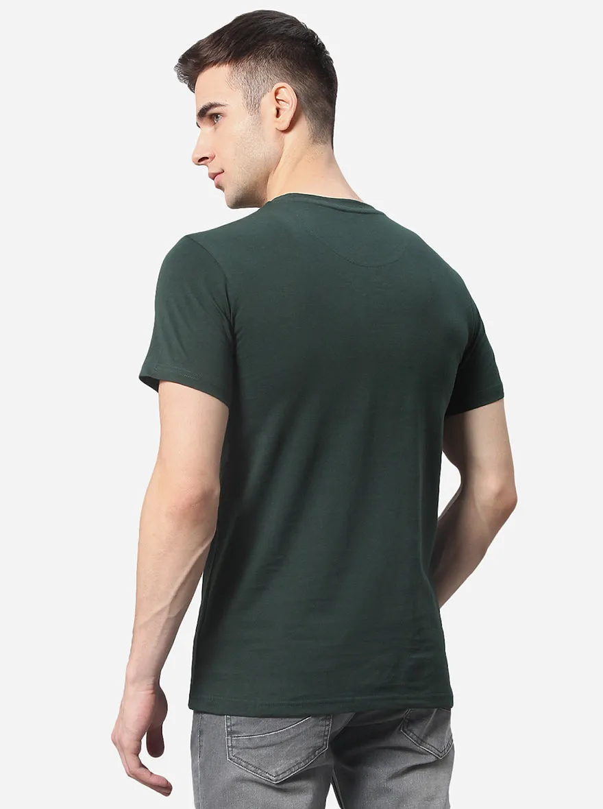 Dark Green Solid Slim Fit T-Shirt | JadeBlue