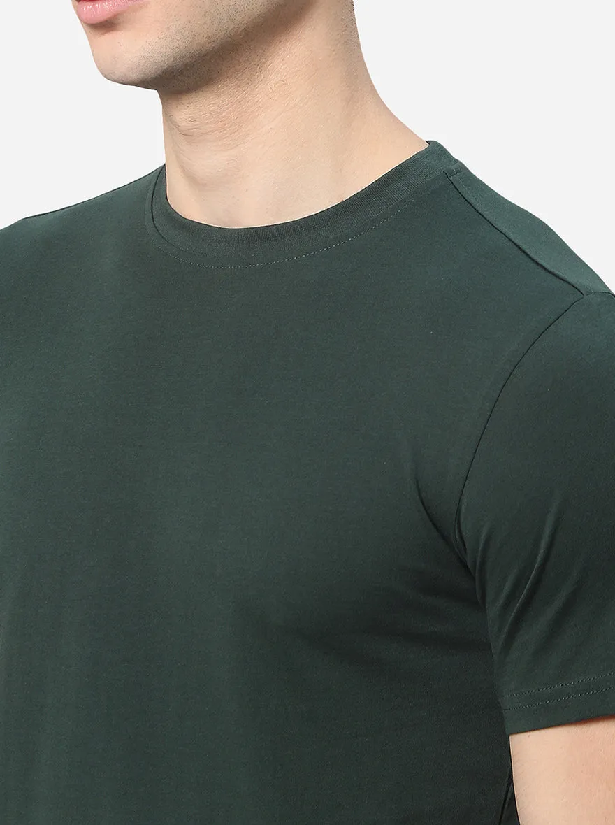 Dark Green Solid Slim Fit T-Shirt | JadeBlue