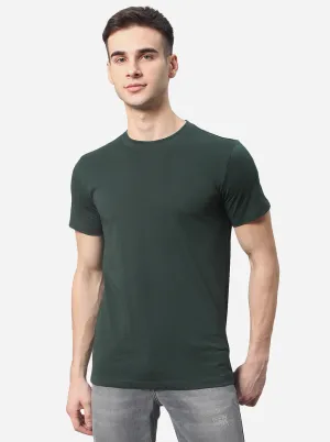 Dark Green Solid Slim Fit T-Shirt | JadeBlue