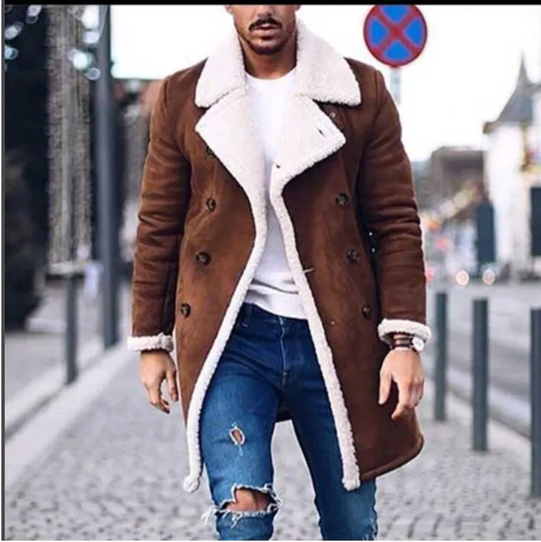 Fashion Men's Winter Warm Coat Solid Color Long Sleeve Trench Jackets