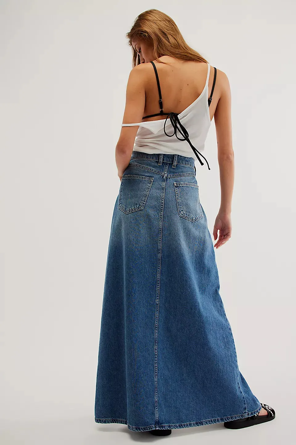 Free People We The Free Come As You Are Denim Maxi Skirt - SAPPHIRE BLUE