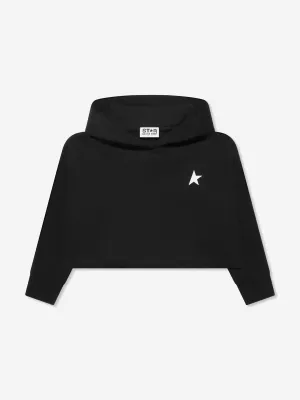 Golden Goose Girls Small Star Cropped Hoodie in Black