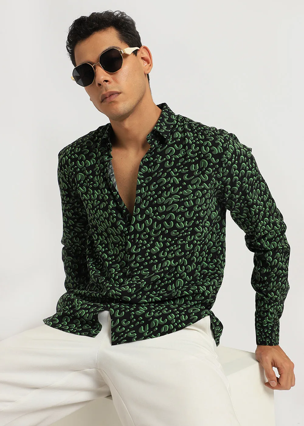 Green Panthera Print Full sleeve shirt