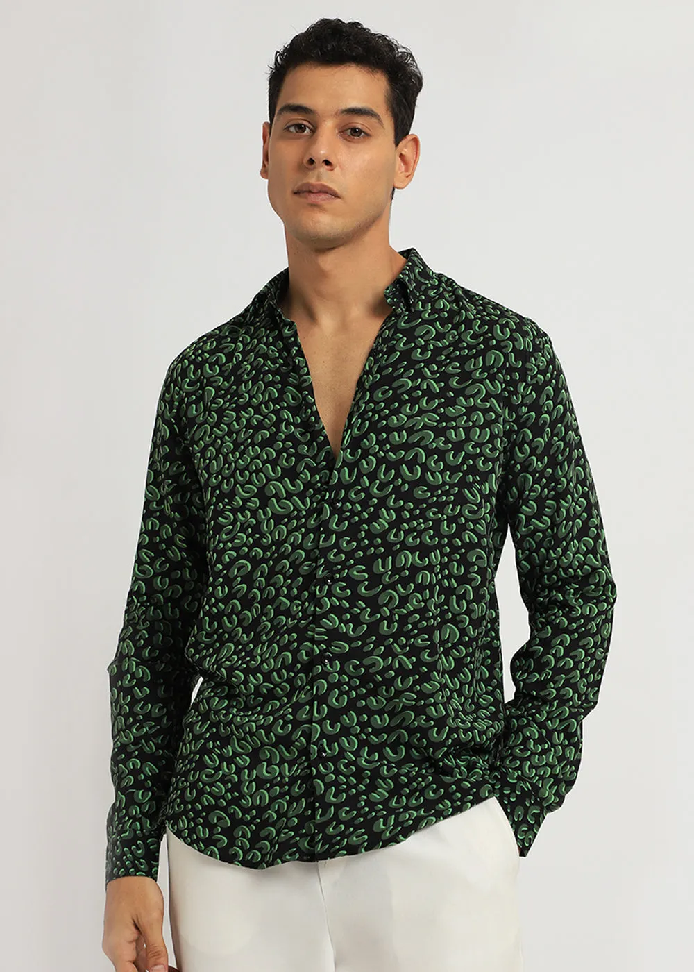 Green Panthera Print Full sleeve shirt