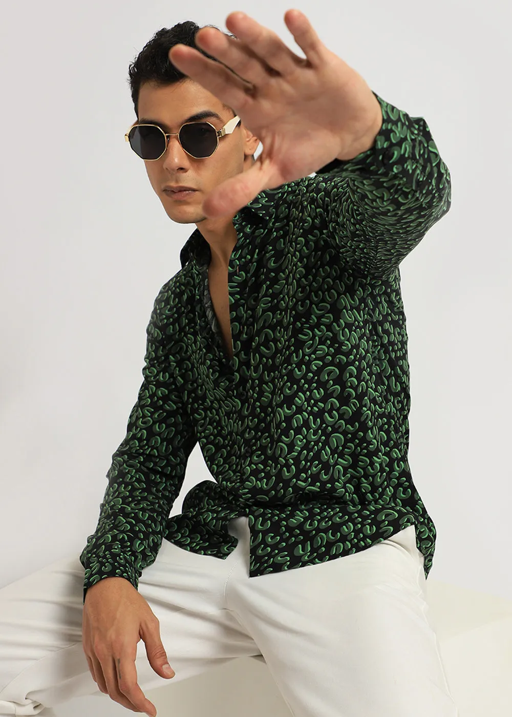 Green Panthera Print Full sleeve shirt