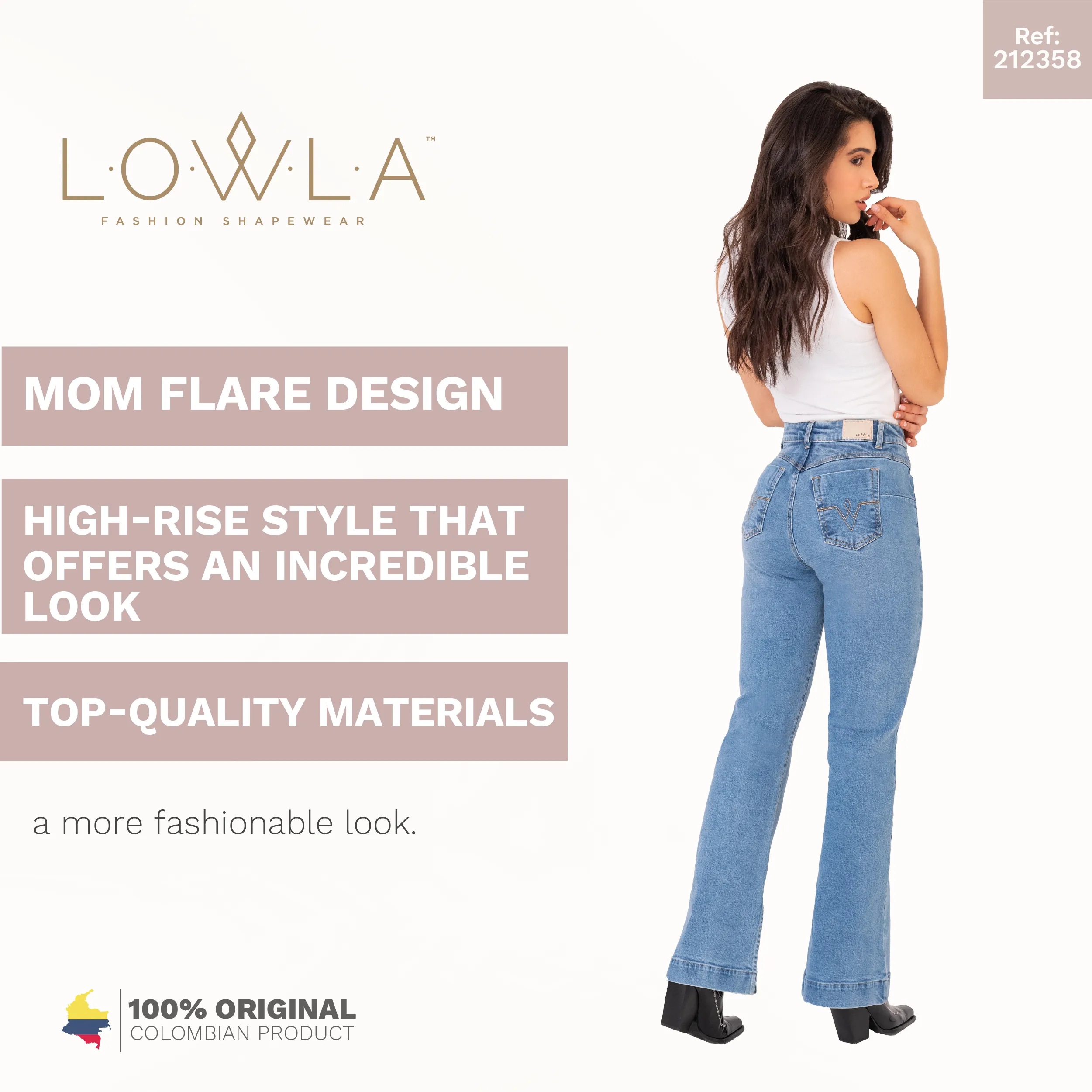 High Rise Butt Lift Mom Flare Colombian Jeans with Ankle Openings LOWLA 212358