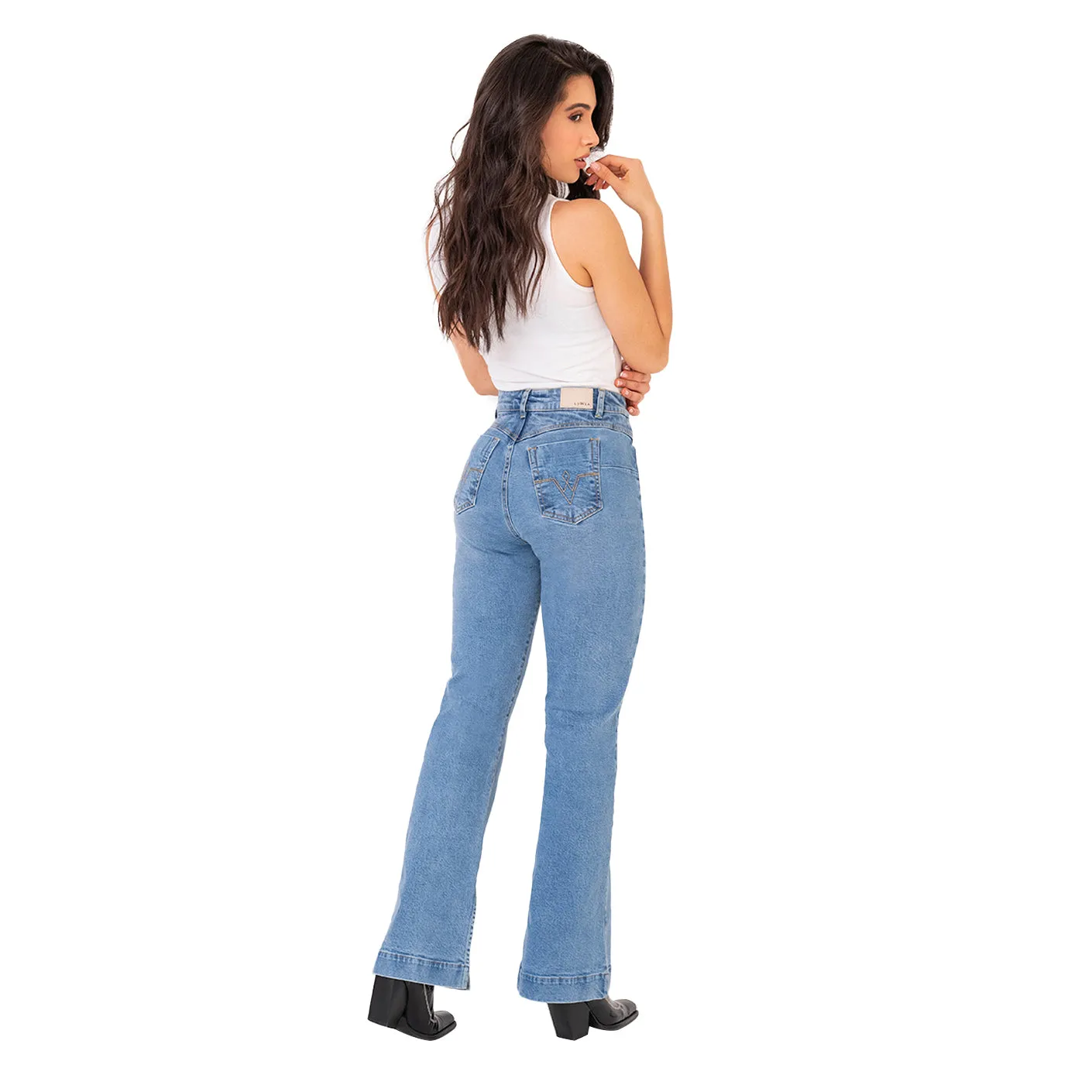 High Rise Butt Lift Mom Flare Colombian Jeans with Ankle Openings LOWLA 212358