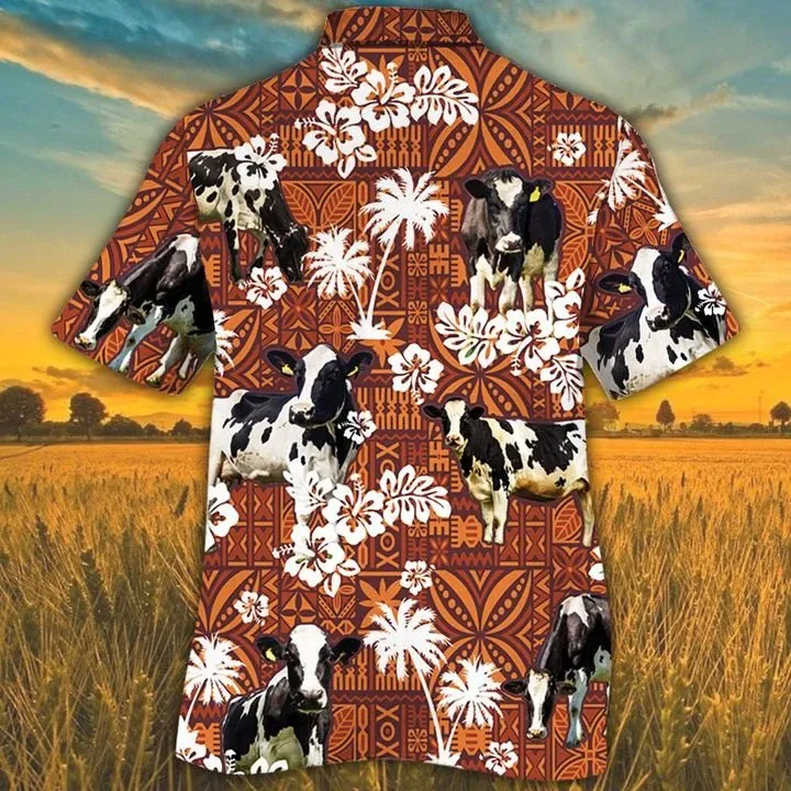 Holstein Friesian Red Tribal Hawaiian Shirt, Animal Cow Short Sleeve Hawaiian Aloha Shirt for Men, Women