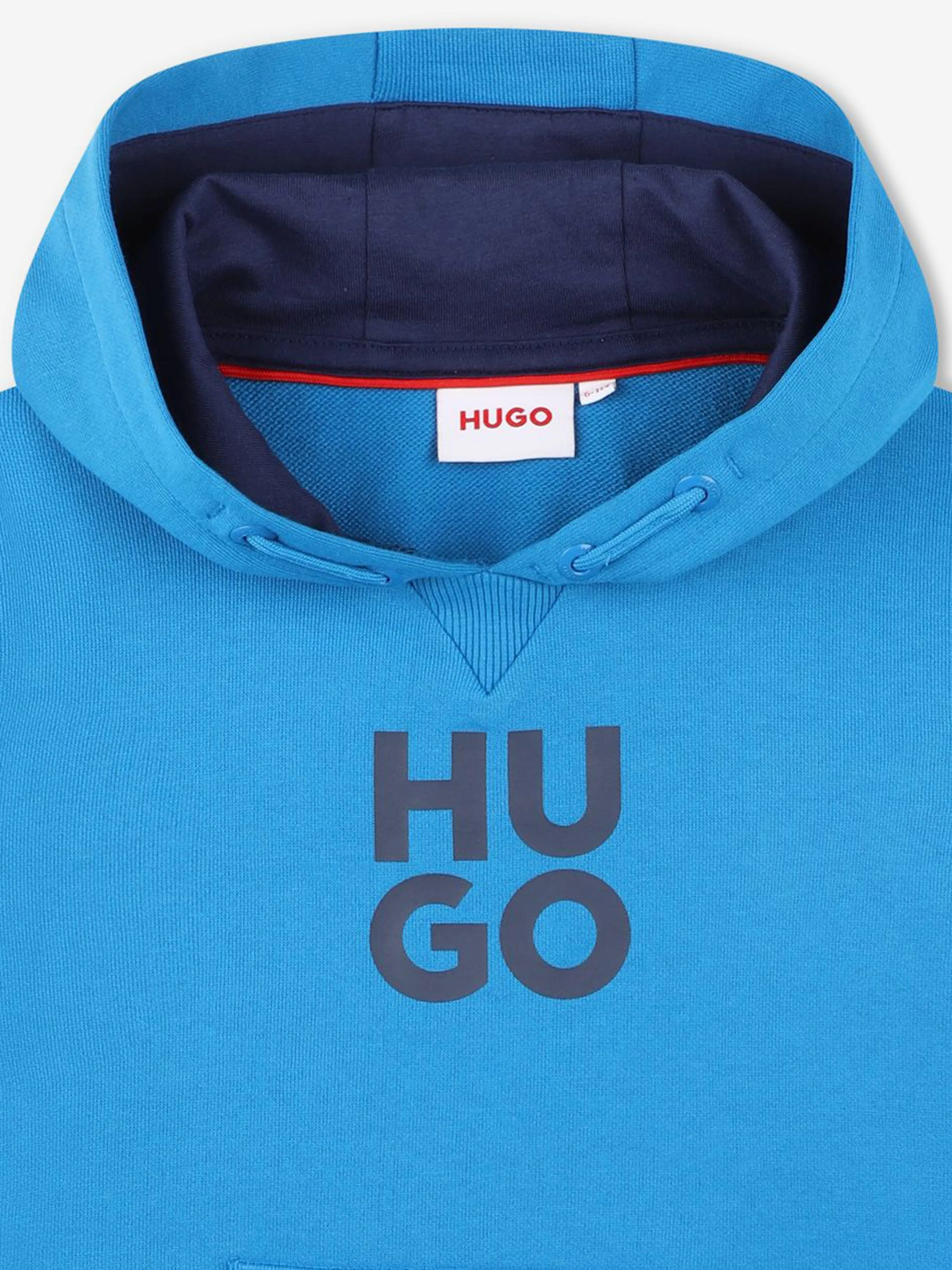 Hugo Boys Logo Print Hoodie in Blue