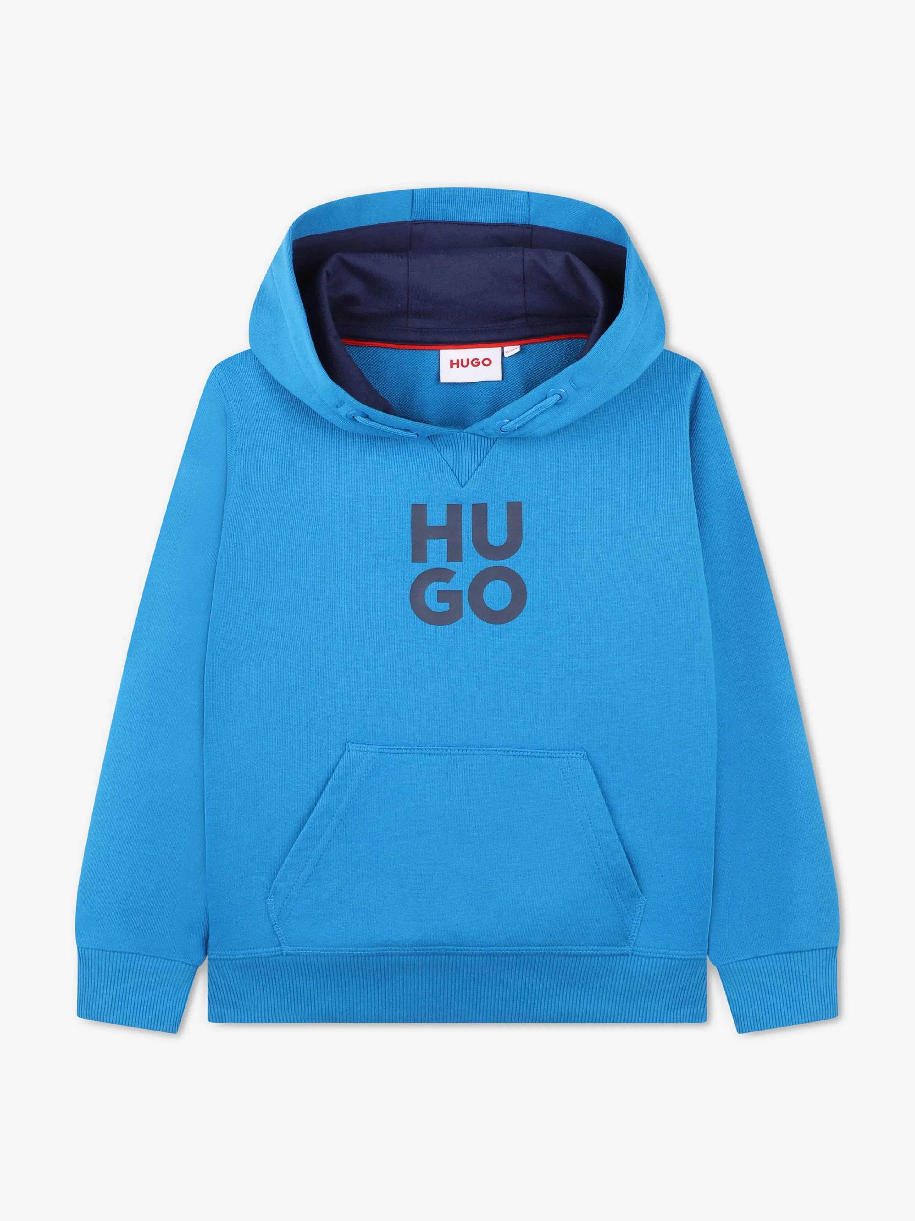 Hugo Boys Logo Print Hoodie in Blue