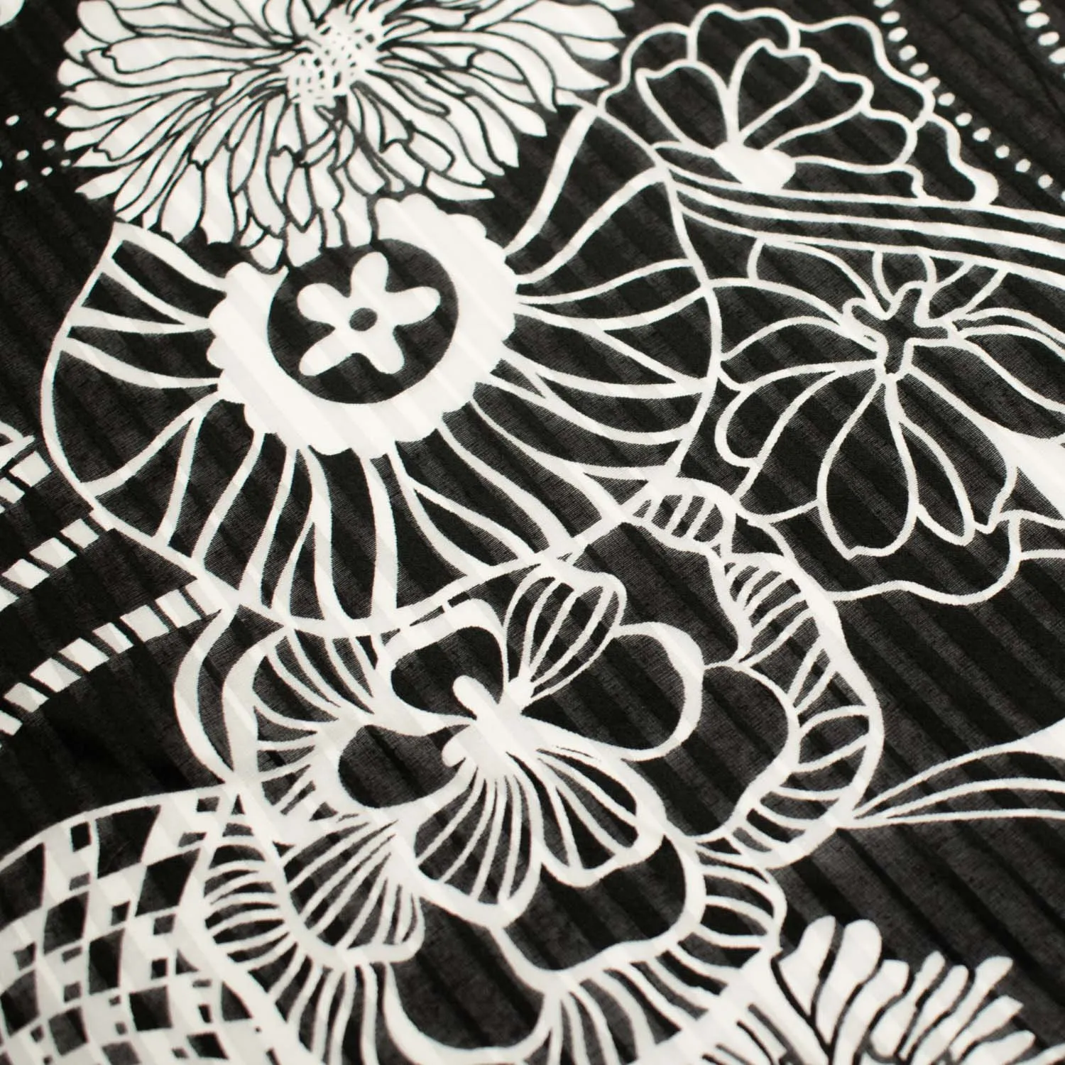 Japanese Cotton Prints Black & White Florals Design-13