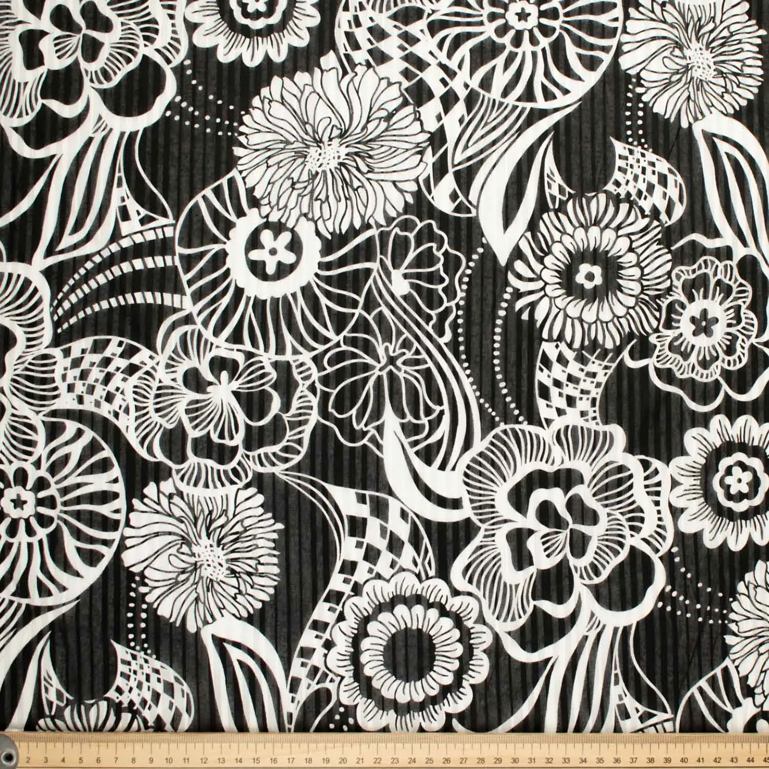 Japanese Cotton Prints Black & White Florals Design-13