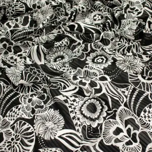 Japanese Cotton Prints Black & White Florals Design-13