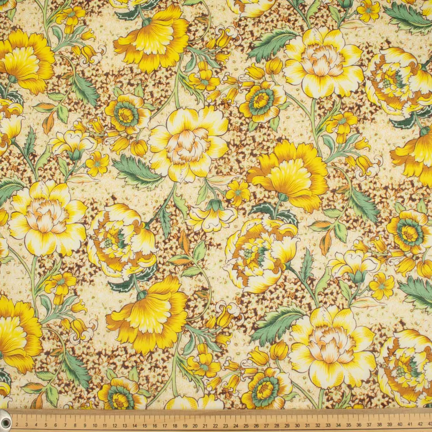 Japanese Pure Cotton Lawn Prints Design-158 Yellow & Green Large Floral Vines