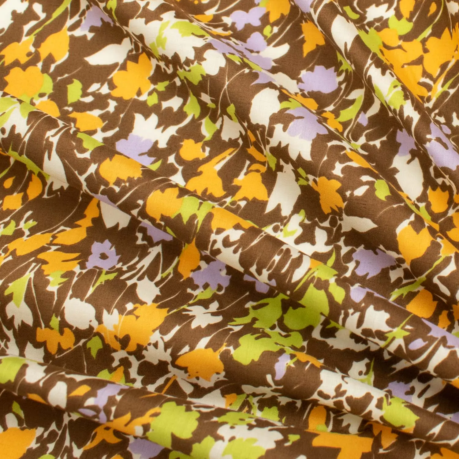 Japanese Pure Cotton Lawn Prints Design-190 Abstract Multicolour Florals on Brown