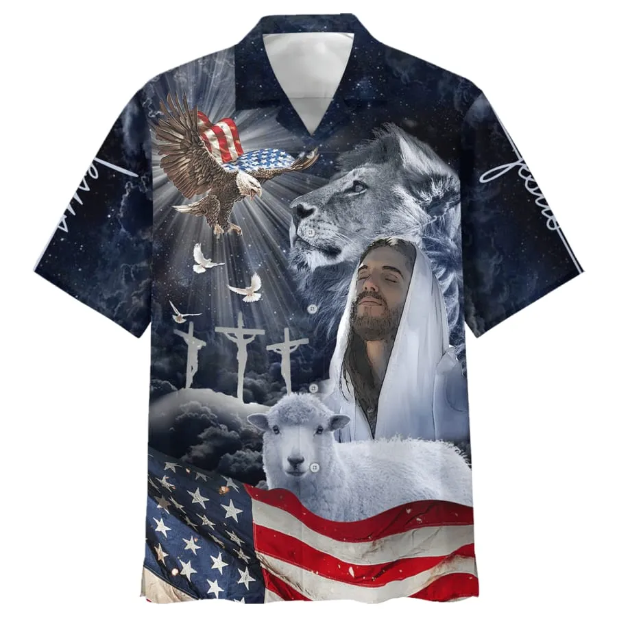 Jesus Lion And The Lamb Eagle Hawaiian Shirts - Christian Hawaiian Shirt - Hawaiian Shirts For Men