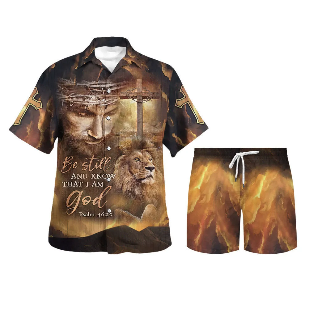 Jesus Lion Cross Be Still And Know That I Am God Hawaiian Shirts For Men - Christian Hawaiian Shirt - Hawaiian Summer Shirts