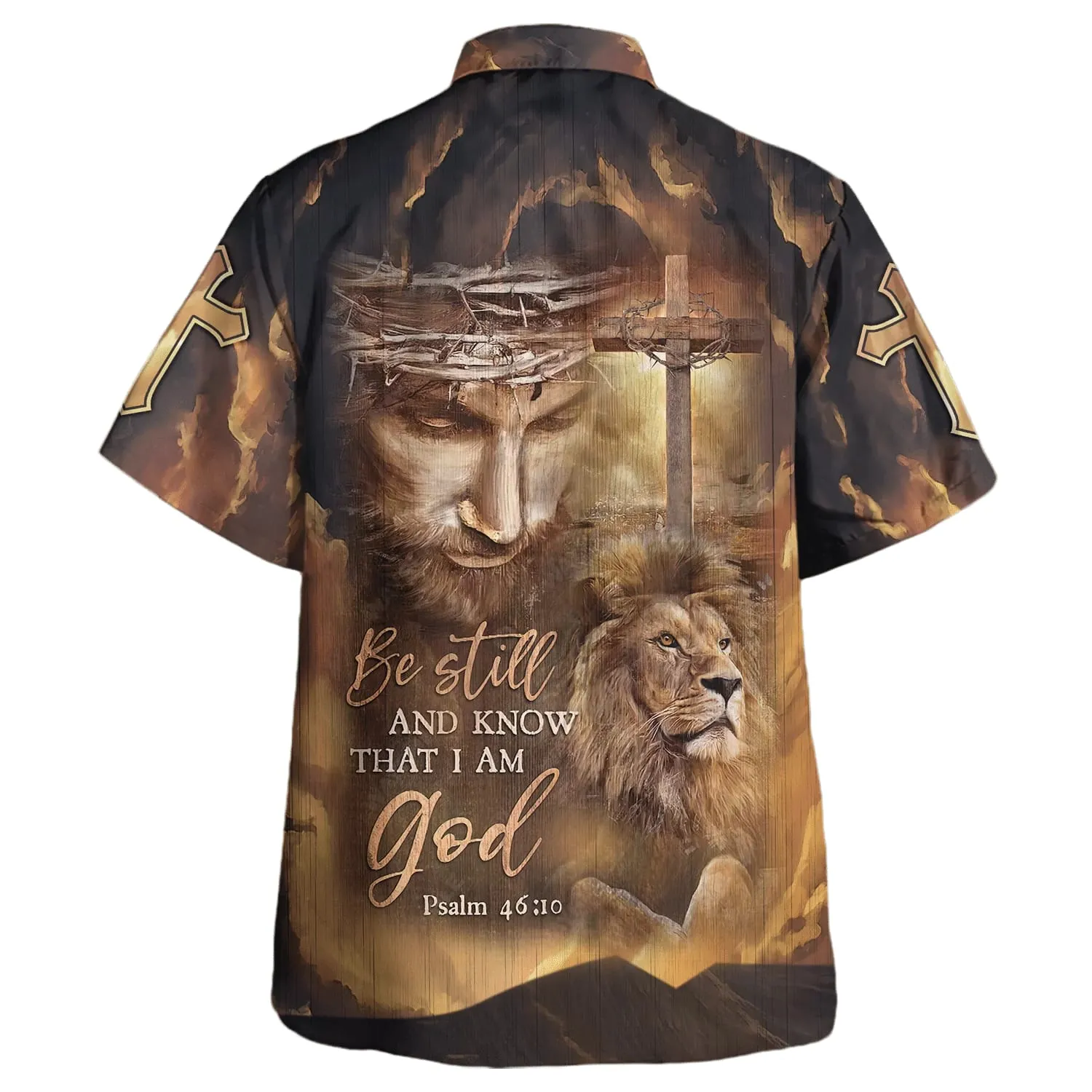 Jesus Lion Cross Be Still And Know That I Am God Hawaiian Shirts For Men - Christian Hawaiian Shirt - Hawaiian Summer Shirts