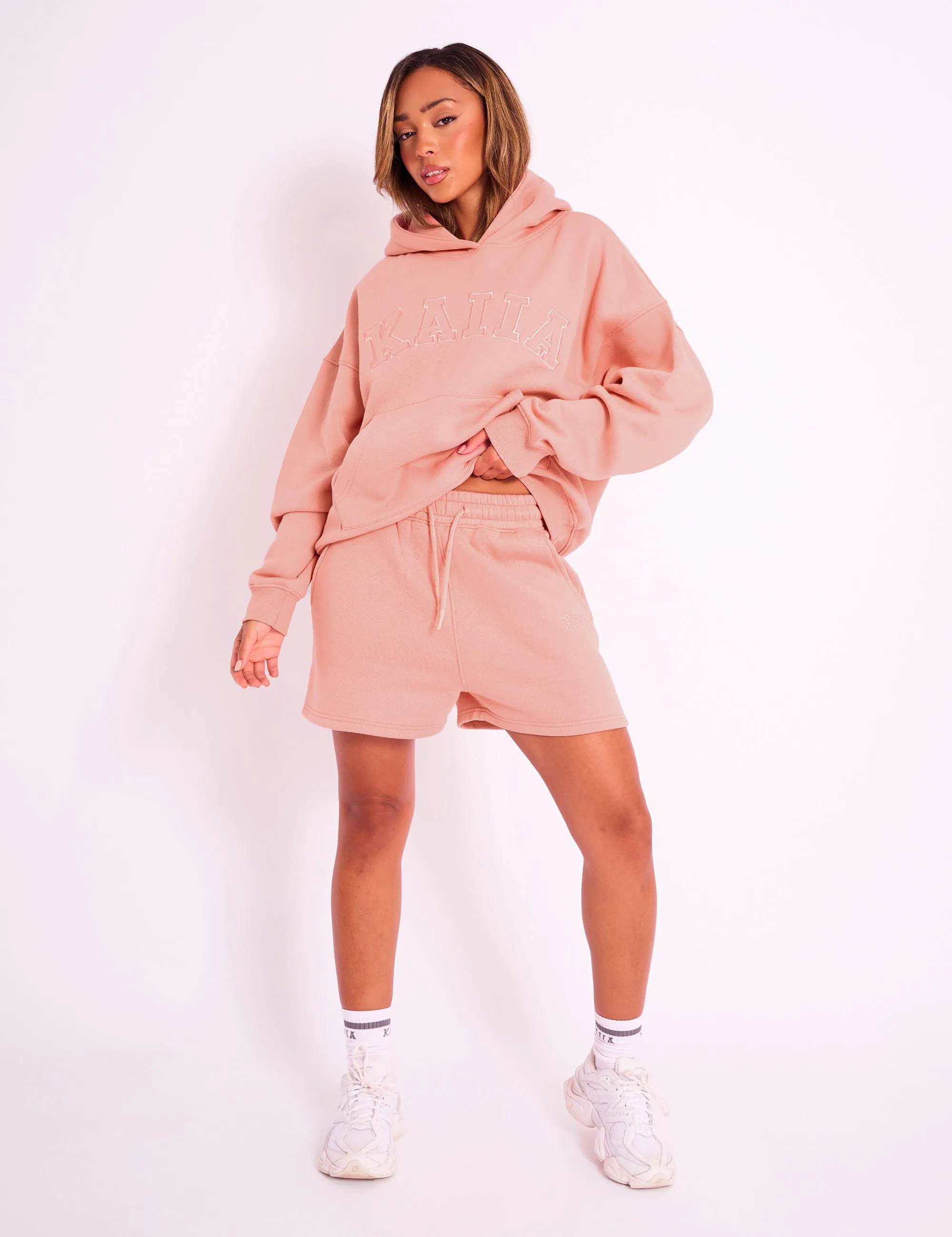 Kaiia Slogan Oversized Hoodie Coral