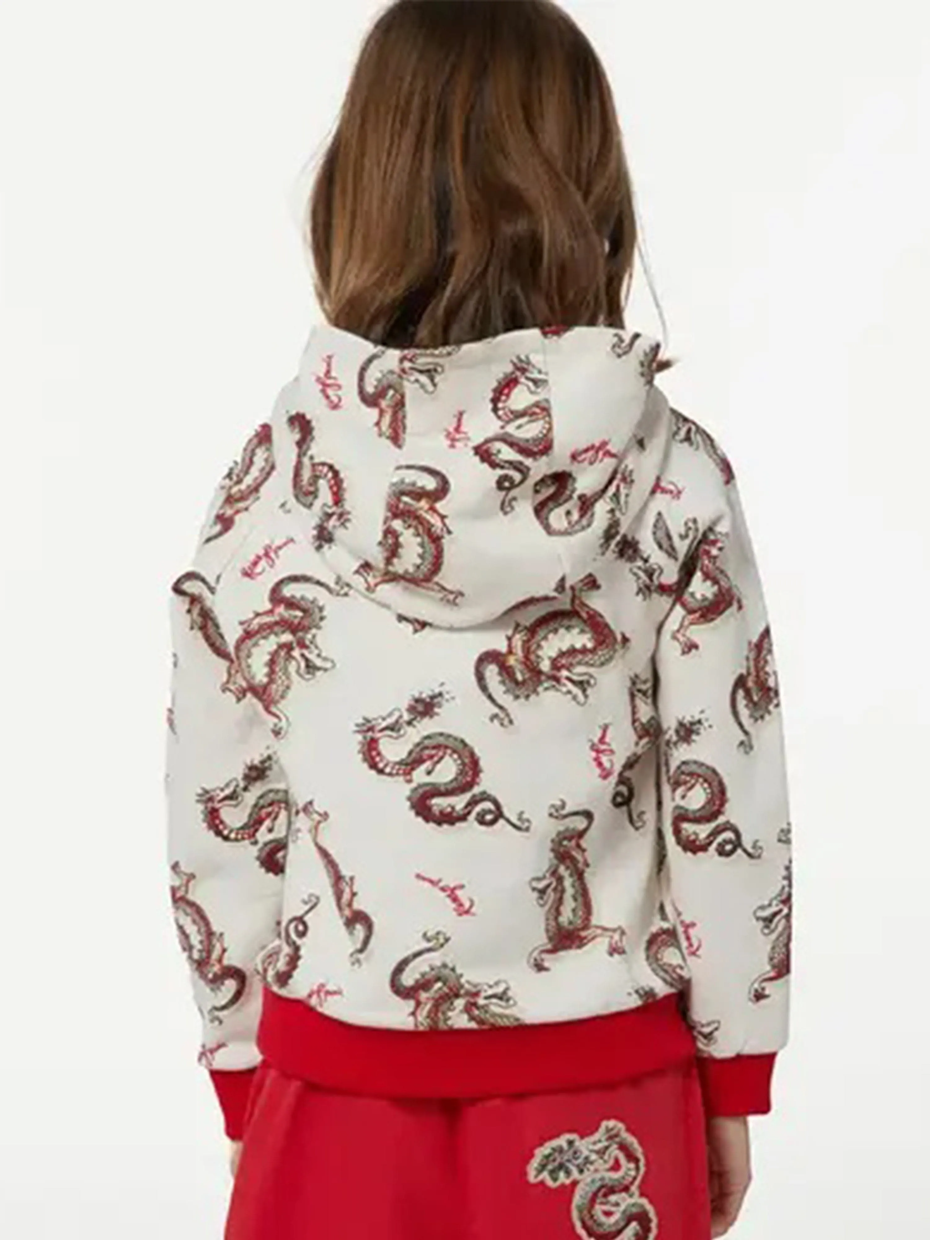 KENZO Kids Dragon Print Hoodie in Ivory