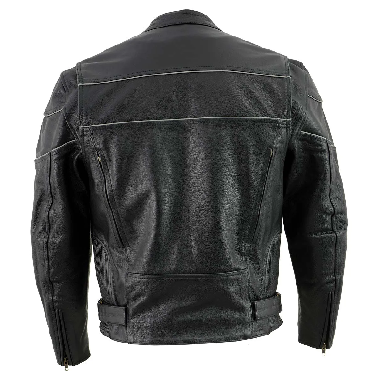 Leather King Men's XS2121NB ‘Side Stretch’ Black Leather Jacket with Reflective Piping