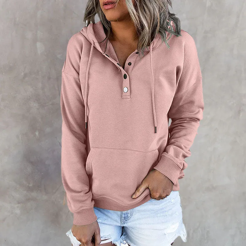 Long Sleeve Loose Casual Hooded Drawstring Pocket Sweatshirt