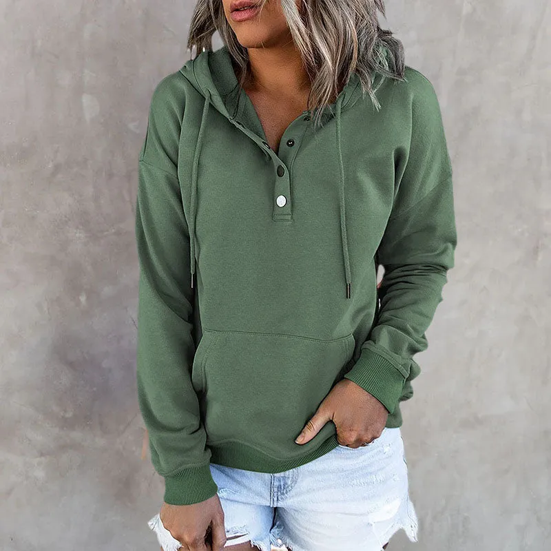 Long Sleeve Loose Casual Hooded Drawstring Pocket Sweatshirt