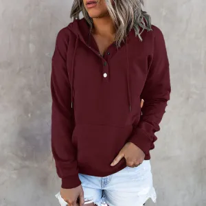 Long Sleeve Loose Casual Hooded Drawstring Pocket Sweatshirt