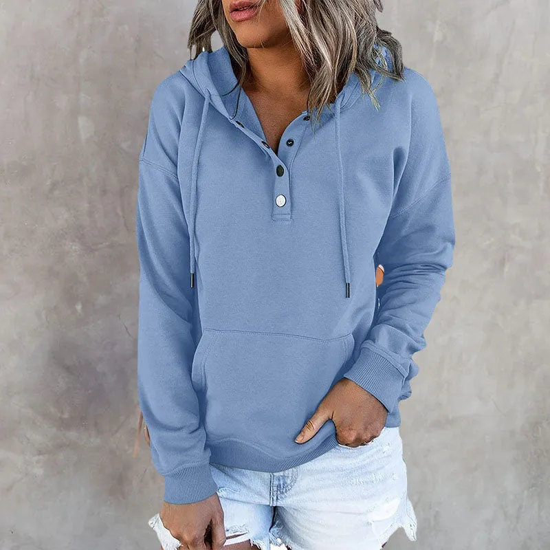 Long Sleeve Loose Casual Hooded Drawstring Pocket Sweatshirt