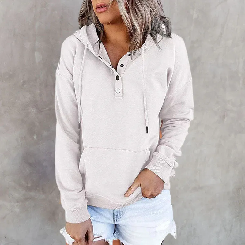 Long Sleeve Loose Casual Hooded Drawstring Pocket Sweatshirt