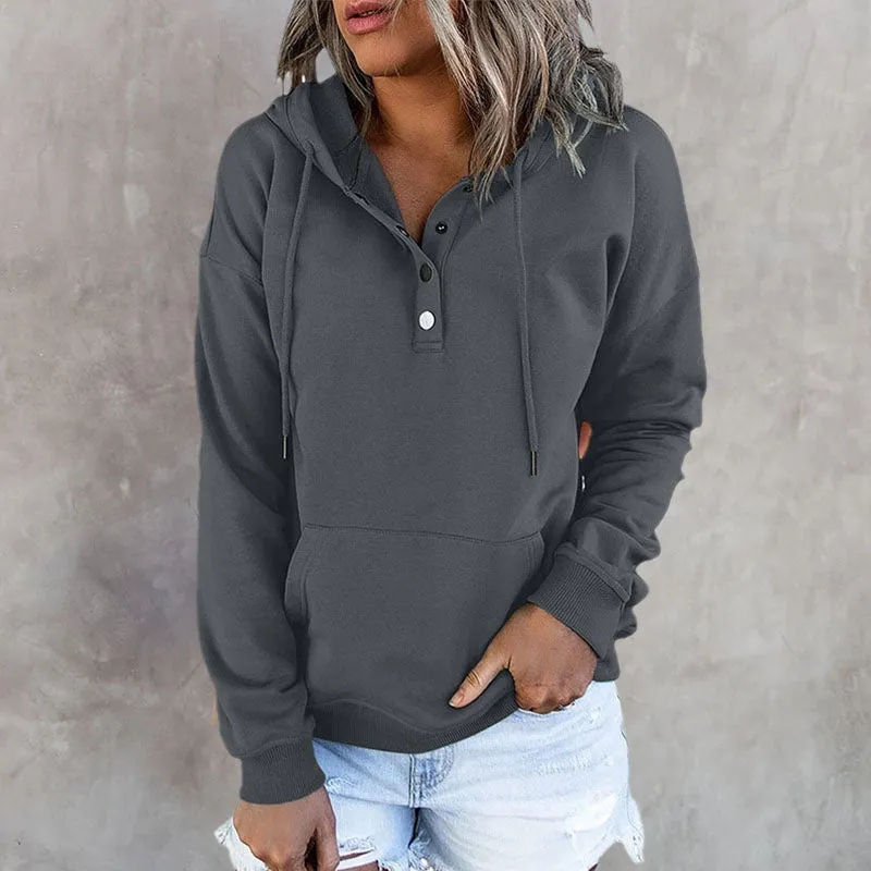 Long Sleeve Loose Casual Hooded Drawstring Pocket Sweatshirt