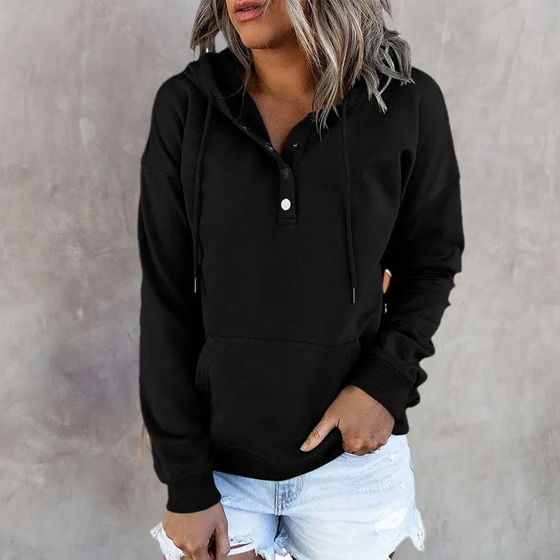 Long Sleeve Loose Casual Hooded Drawstring Pocket Sweatshirt